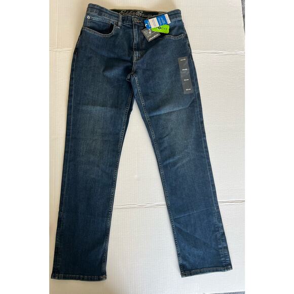 NWT Eddie Bauer Men's Voyager Flex 2.0 Dark Blue Jeans Slim Straight Fit 33x30 - Picture 1 of 14